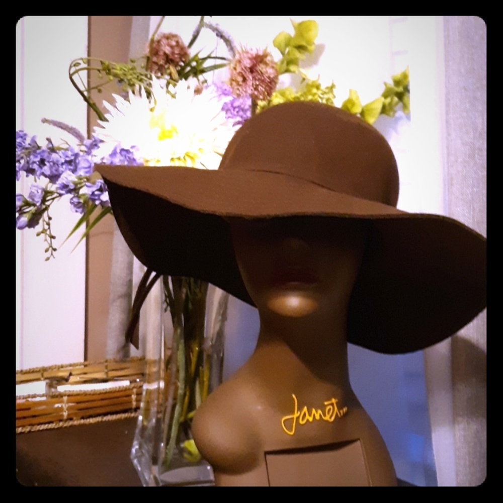 ✔Chocolate brown felt wide brim hat